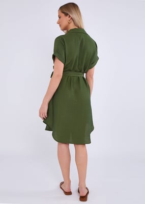 Khakifarbenes Utility-Hemdkleid mit Gürtel und Übergröße aus Viskose