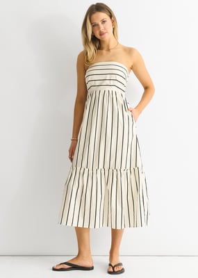 Gestreiftes Bardot-Midikleid aus Baumwolle