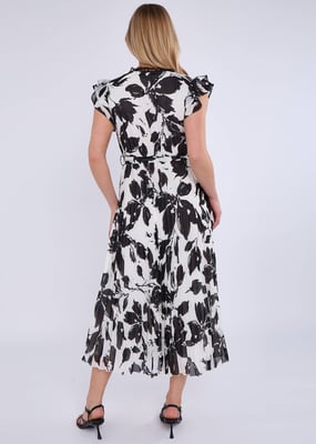 Midikleid mit Spitzenbesatz und Wickelfalten