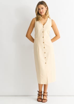 Midikleid aus Stein mit durchgehender Knopfleiste und Taille