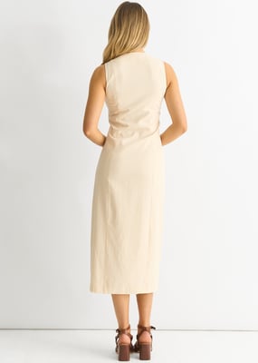 Midikleid aus Stein mit durchgehender Knopfleiste und Taille