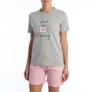 Damen-Sommerpyjama aus 100 % Baumwolle KL40000 Kurzarm-T-Shirt und Shorts, Frühlings-Sommerpyjama