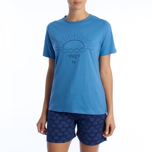 Damen-Sommerpyjama aus 100 % Baumwolle KL40000 Kurzarm-T-Shirt und Shorts, Frühlings-Sommerpyjama