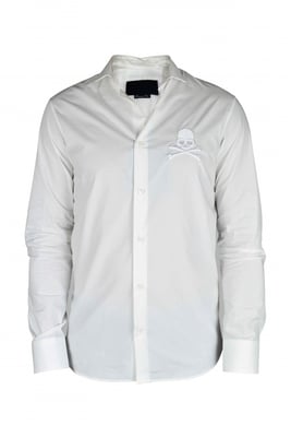 Philipp Plein Diamond Cut LS Skull hemd Weiß