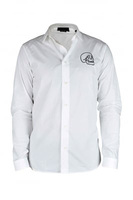 Philipp Plein Gold Cut LS Skull Hemd Weiß