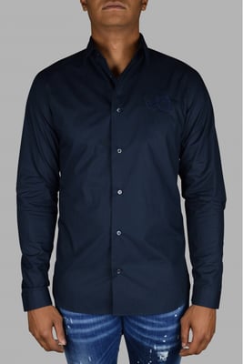 Philipp Plein Gold Cut LS Skull Hemd Blau