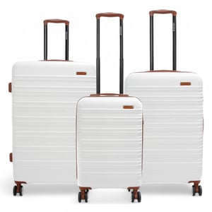 Erweiterbarer cremeweißer Hartschalenkoffer aus ABS mit 8 Rollen, robuster Reisekoffer, Urlaubsgepäck
