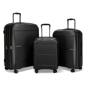 Erweiterbares schwarzes Hartschalen-PP-Kofferset mit 8 Rädern, Reisegepäck, Kabine, Urlaub, Taschen