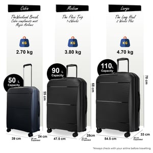 Erweiterbares schwarzes Hartschalen-PP-Kofferset mit 8 Rädern, Reisegepäck, Kabine, Urlaub, Taschen
