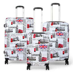 Erweiterbarer Hartschalenkoffer mit 8 Rädern und London-Print in Weiß