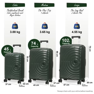 Erweiterbares dunkelgrünes Hartschalen-Handgepäck-Set mit 8 Rädern