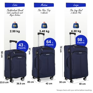 Blauer Weichschalenkoffer mit 8 Rollen, Gepäckset, Reisegepäck, TSA, leichtes Handgepäck, Kabinentasche