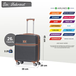 ABS-Hartschalen-Kabinenkoffer für unter den Sitz, 45 x 35 x 20 cm, Gepäck, passend für Easyjet