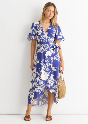 Geblümtes Wickel-Midi-Dress aus Viskose