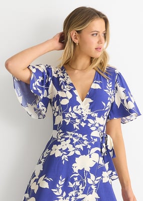 Geblümtes Wickel-Midi-Dress aus Viskose