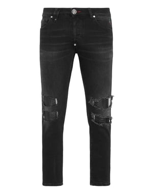 Denim Trousers Skinny Fit With Python Inserts