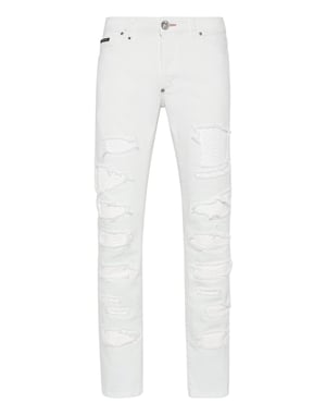 Denim Trousers Super Straight Cut With Python Inserts