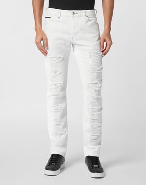 Denim Trousers Super Straight Cut With Python Inserts