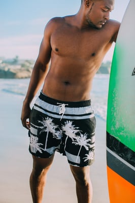 Herren Badehose mit Palmen Muster Weiß Schwarz