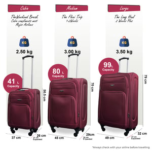 Weichschalen-Reisekoffer aus leichtem Nylon in Weinrot mit 4 Rädern, Urlaubskoffer
