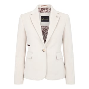 Cremefarbener Blazer aus Wollmischung und Tweed im Tailored Fit für Damen
