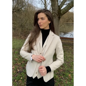 Cremefarbener Blazer aus Wollmischung und Tweed im Tailored Fit für Damen