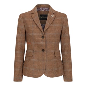 Tailored Fit Tweed-Blazer mit Fischgrätenmuster für Damen in Oak Brown
