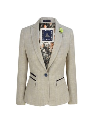Damen Tweed Fischgrätenmuster Creme Jacke Peaky Blinders
