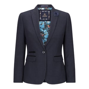Damen Tailored Fit Tweed Marineblau Karierter Blazer Wolljacke