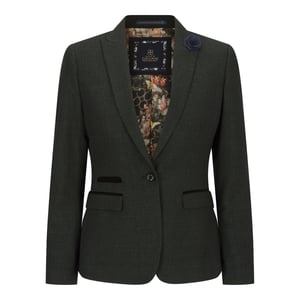 Damen Tweed Grün Karierter Blazer Wolle Klassische Jacke