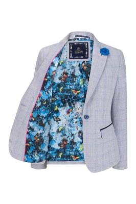 Blau karierter Damen-Blazer aus Wollmischung mit Fischgrätenmuster