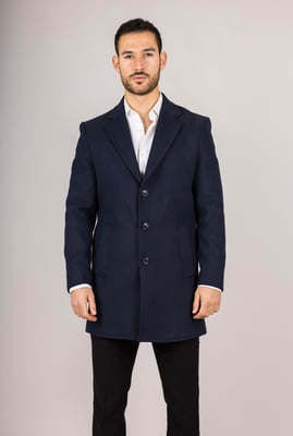 Marineblauer Herrenmantel aus Wollmischung mit Reverskragen