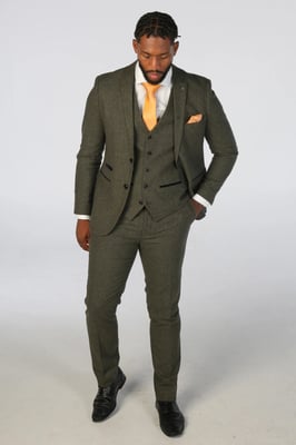 Olivgrüne Herrenhose aus Wollmischung und Tweed