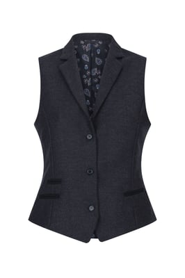 Damen Weste aus Tweed mit Fischgrätenmuster und Karomuster, schwarze Weste aus Wollmischung
