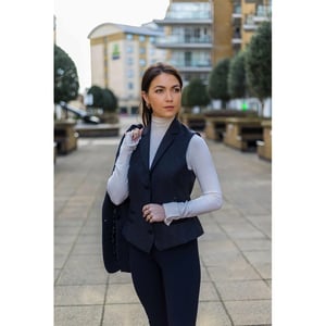 Damen Weste aus Tweed mit Fischgrätenmuster und Karomuster, schwarze Weste aus Wollmischung