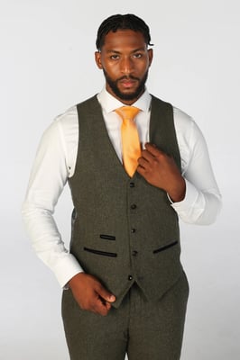 Olivgrüne Herrenweste aus Wollmischung mit Tweed
