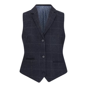 Marineblaue, maßgeschneiderte Tweed-Weste für Damen