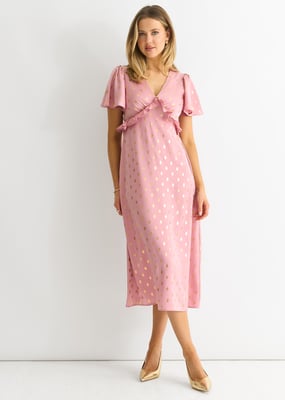 Errötetes Metallic-Folien-V-Ausschnitt-Midikleid