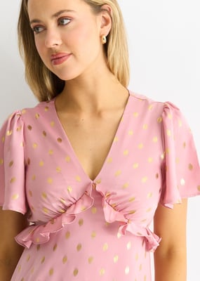 Errötetes Metallic-Folien-V-Ausschnitt-Midikleid