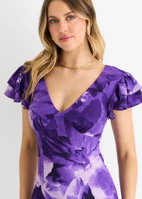Lila Aquarell Floral Maxikleid