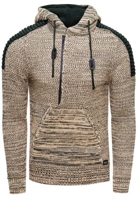 1/2 Zip Grobstrick Kontrast Kapuzen-Pullover