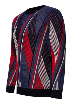 Feinstrick Colorblock Rundhals-Pullover
