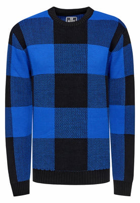 Schwerer Karo Kontrast Grobstrick Pullover