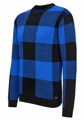 Schwerer Karo Kontrast Grobstrick Pullover