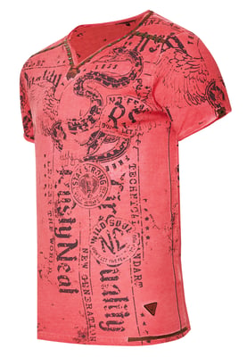V-Neck T-Shirt Verwaschen mit Prints und Wildleder Details