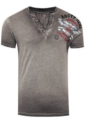 V-Neck T-Shirt Verwaschen mit Seitlichem Print