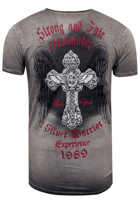 V-Neck T-Shirt Verwaschen mit Seitlichem Print