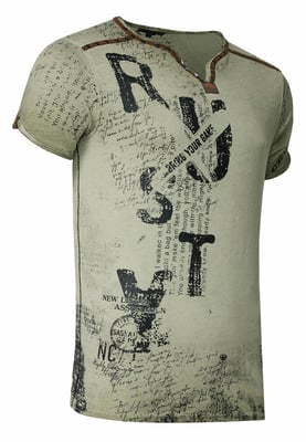 V-Neck T-Shirt mit Wildleder-Details und Nieten-Verlauf