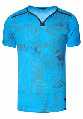 V-Neck T-Shirt Verwaschen mit Prints und Wildleder Details