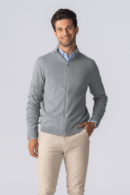 Pullover-Cardigan mit Reißverschluss – Graumeliert
